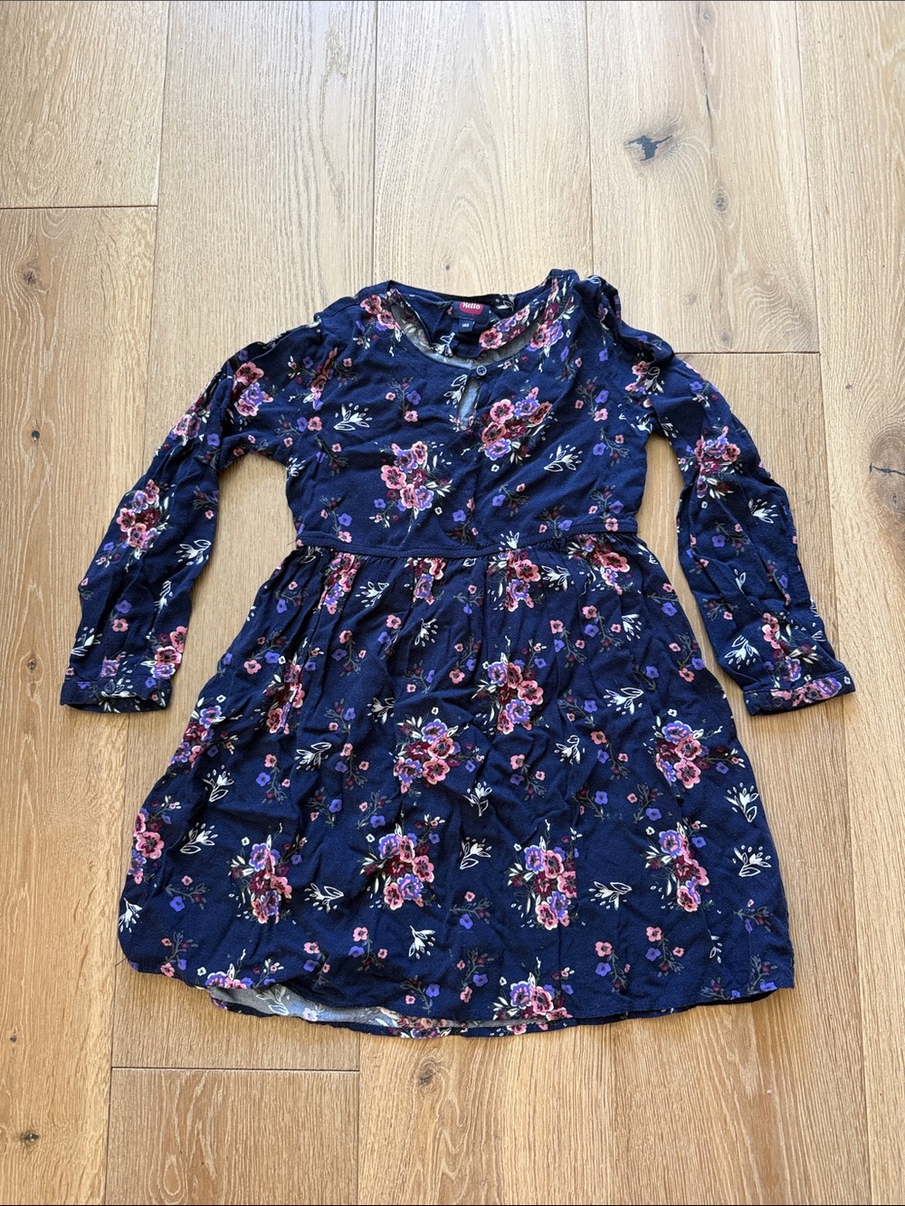 Girls Navy Floral Long-Sleeve Casual Dress by